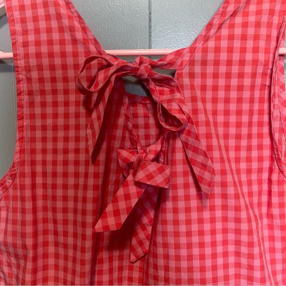 J. Crew Red and Pink Gingham Checkered Bow Back Peplum Tank Top XS - Picture 5 of 7
